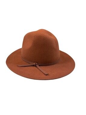 House of Harlow Wide-Brim Brown Felt Fedora Hat With Classic Ribbon Band